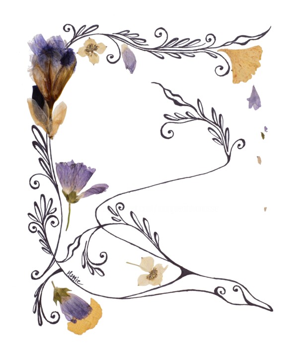 Dessin intitulée "Outarde stylisée" par Marguerite Vanasse (Fleur'Art Maggie), Œuvre d'art originale, Encre