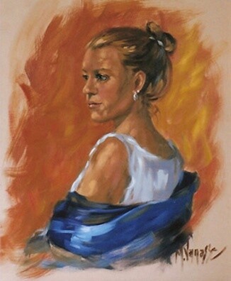 Disegno intitolato "Jeune femme au châl…" da Marguerite Vanasse (Fleur'Art Maggie), Opera d'arte originale, Altro