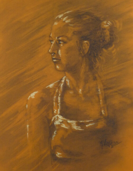 Drawing titled "Portrait de Valérie" by Marguerite Vanasse (Fleur'Art Maggie), Original Artwork, Pastel