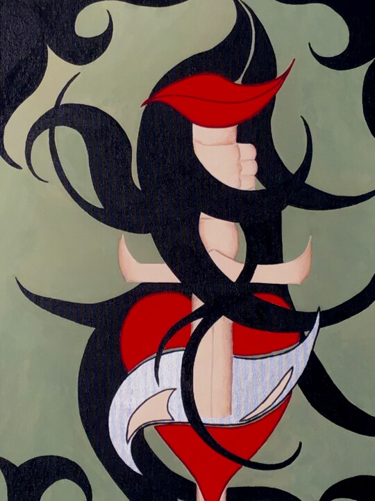 Dessin intitulée "L’ennemi intime ou…" par Margueritte B, Œuvre d'art originale, Acrylique Monté sur Carton