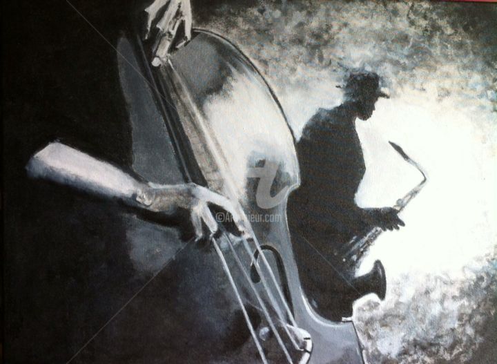 Картина под названием "Double bass and Sax" - Mari Okawa, Подлинное произведение искусства, Акрил