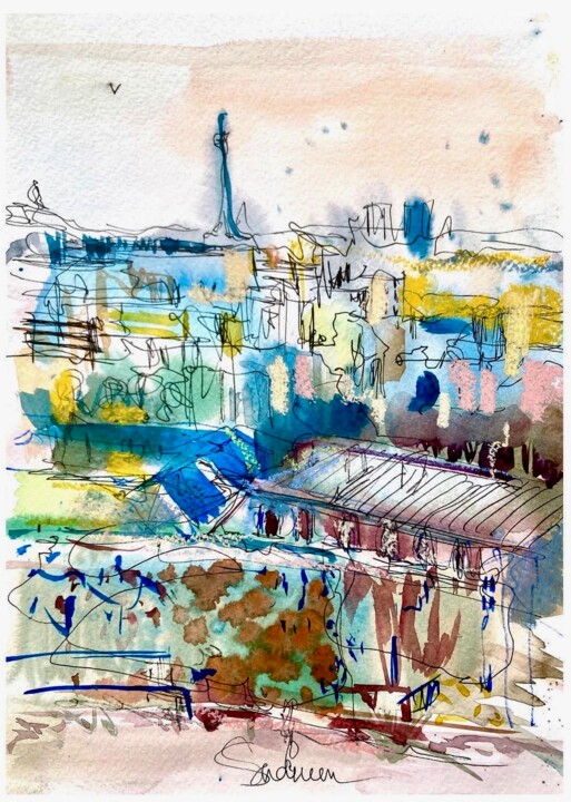 Peinture intitulée "A Paris" par Mari Skakun, Œuvre d'art originale, Aquarelle