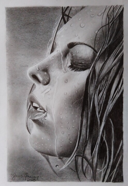 Dibujo titulada "Rain over skin" por Maria Adelina Azevedo Almeida, Obra de arte original, Grafito
