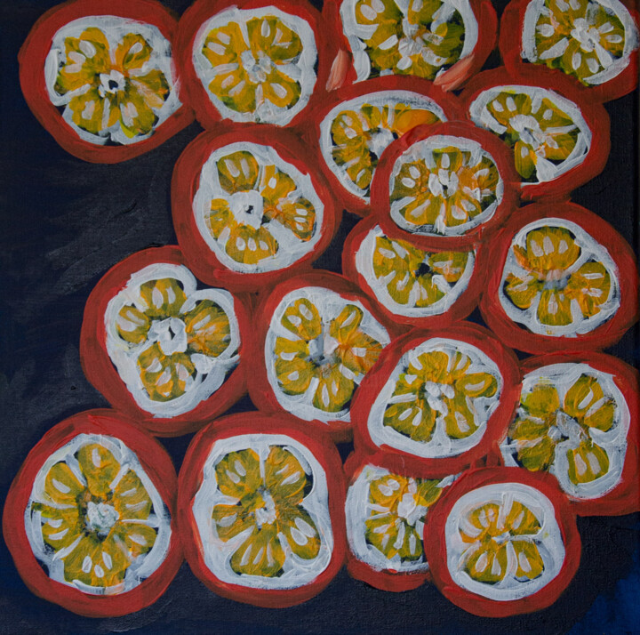 Painting titled "tangerines" by Maria Afanassiev, Original Artwork, Acrylic