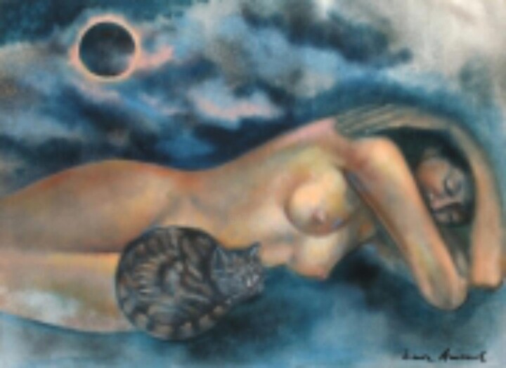 Schilderij getiteld "l-eclipse-huile-sur…" door Maria Amaral, Origineel Kunstwerk, Olie