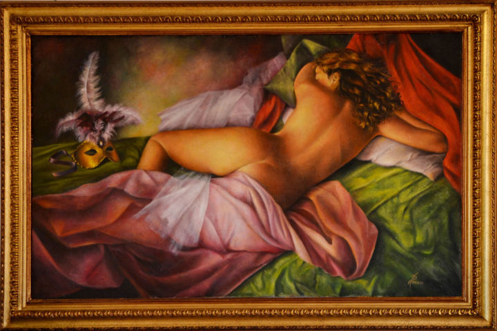 Painting titled "La maschera d'oro" by Maria Antonietta Venturi Casadei, Original Artwork