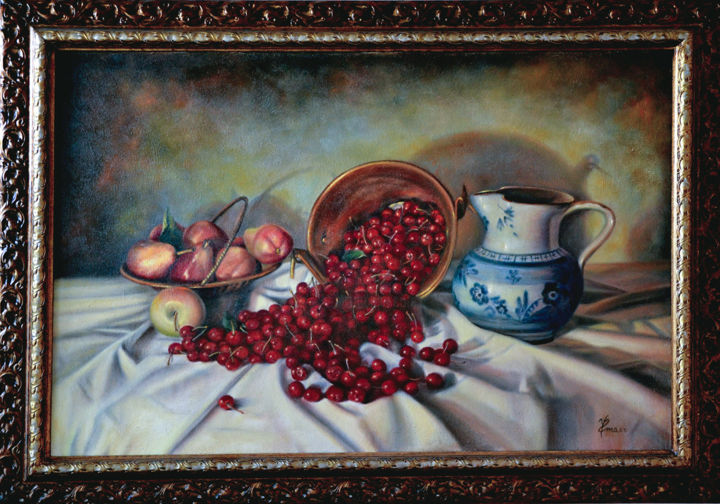 Pittura intitolato "Brocca con ciliegie" da Maria Antonietta Venturi Casadei, Opera d'arte originale
