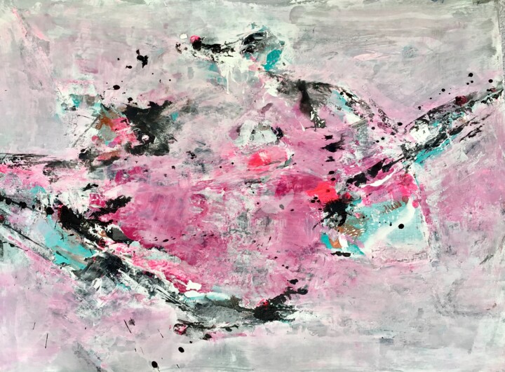 Painting titled "Pink #artistsupport…" by Maria Bacha, Original Artwork, Acrylic