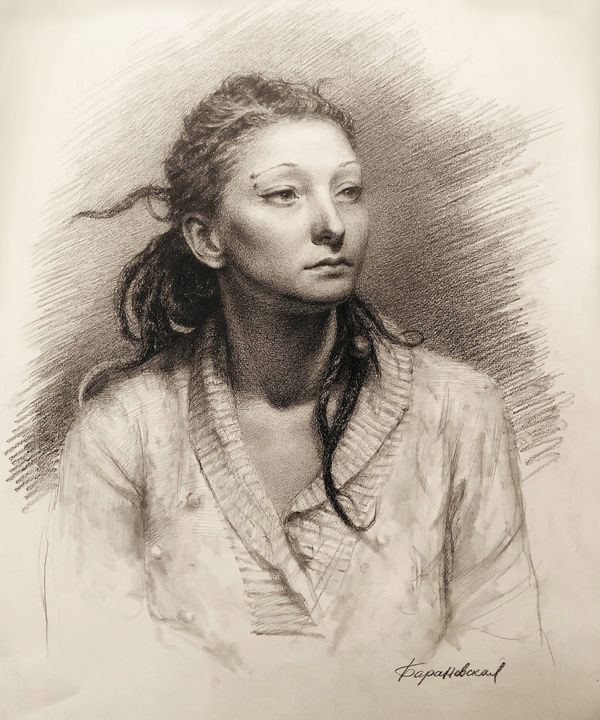 Drawing titled "Portrait of a conte…" by Maria Baranovskaya, Original Artwork, Graphite