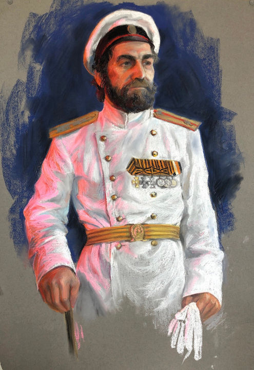 Painting titled "Officer" by Maria Baranovskaya, Original Artwork, Pastel