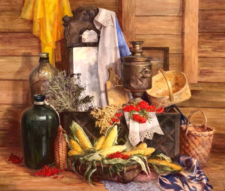Painting titled "Still life with a m…" by Maria Baranovskaya, Original Artwork, Watercolor