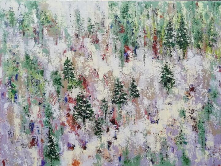 Painting titled "Northern Forest" by Maria Barchan, Original Artwork, Acrylic Mounted on Wood Stretcher frame