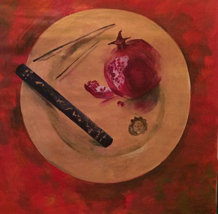Painting titled "Pomegranate" by Maria Cherepanova, Original Artwork, Oil
