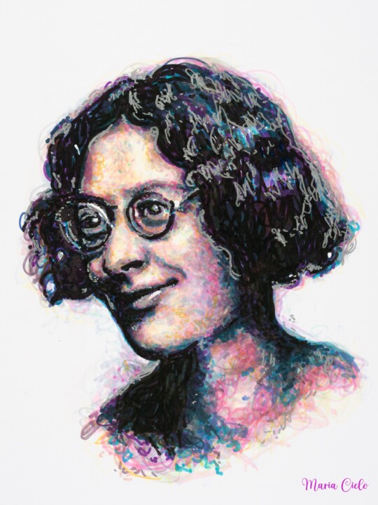 Drawing titled "Simone WEIL - Femme…" by Maria Cielo, Original Artwork, Pencil