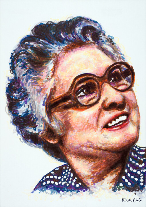 Dessin intitulée "Maria Montessori -…" par Maria Cielo, Œuvre d'art originale, Crayon