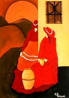 Картина под названием "Amigas" - Maria Cristina Faleroni, Подлинное произведение искусства