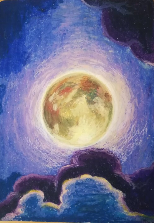 Peinture intitulée "Luna gialla" par Maria Cristina Primavera, Œuvre d'art originale, Pastel
