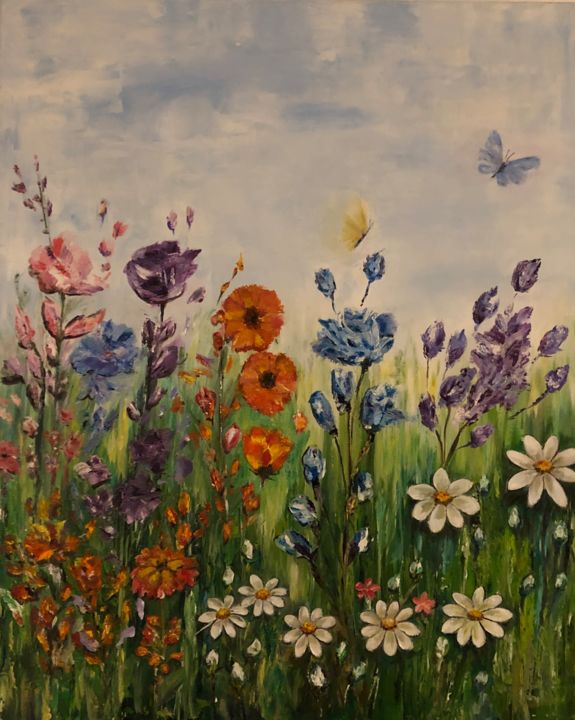 Peinture intitulée "Fleurs" par Marie Cutillas, Œuvre d'art originale, Huile
