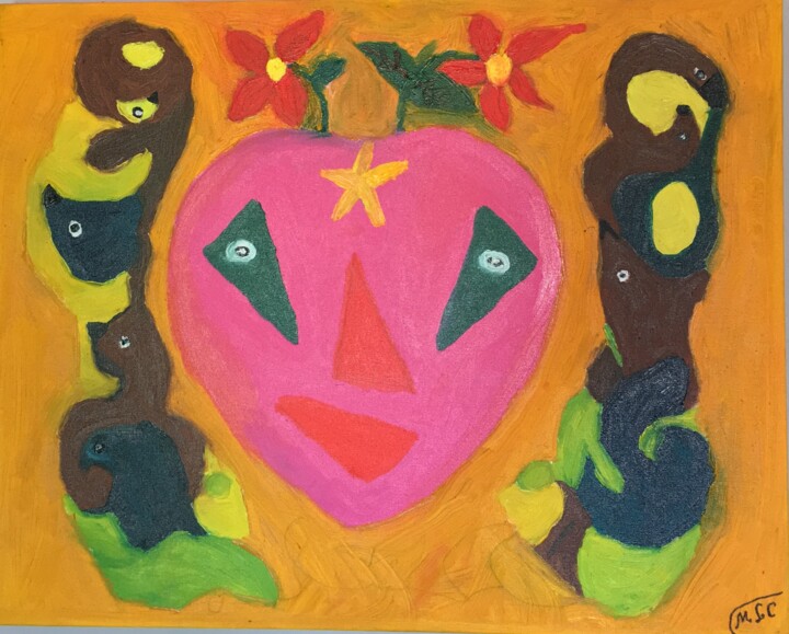 Pintura intitulada "O Coração e o Rosto" por Maria De Lourdes De Castro Rodrigues, Obras de arte originais, Tinta