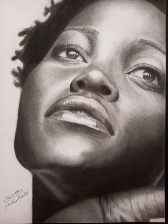 Tekening getiteld "retrato mujer afro" door Maria Del Carmen Cubelli Lago, Origineel Kunstwerk, Potlood