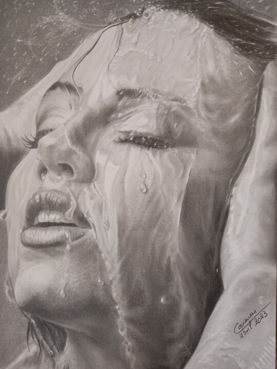 Drawing titled "placer" by Maria Del Carmen Cubelli Lago, Original Artwork, Pencil