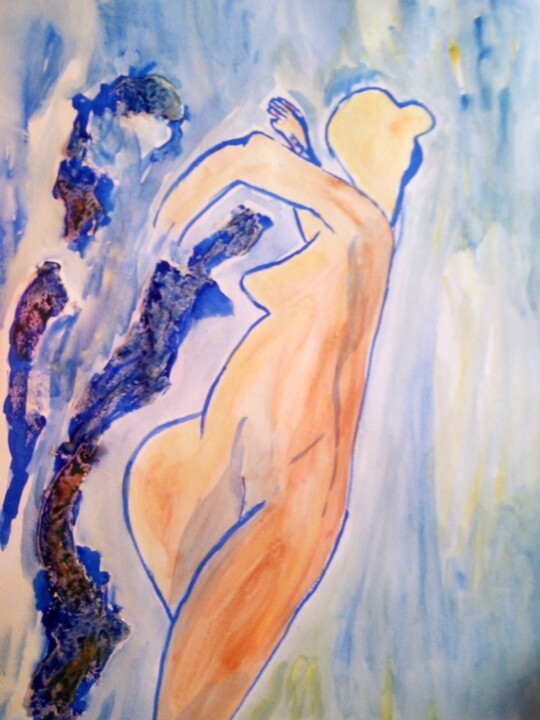 Painting titled "Mujer en el mar" by María Del Mar González Macia, Original Artwork, Tempera