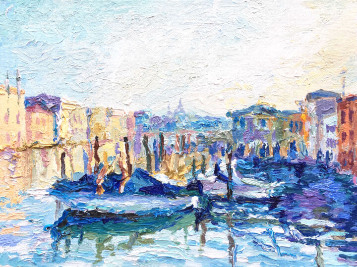 Картина под названием "Yachts Venice (Ital…" - Maria Delendik, Подлинное произведение искусства, Масло
