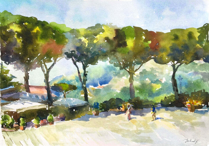 Painting titled "Summer day in Italy…" by Maria Delendik, Original Artwork, Watercolor