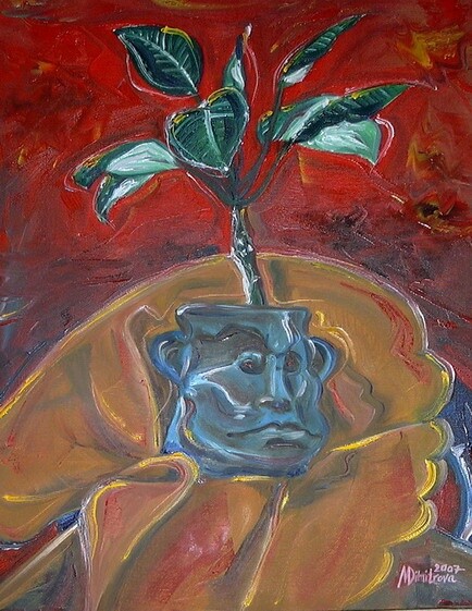 Painting titled "Funny flowerpot" by Maria Dimitrova, Original Artwork