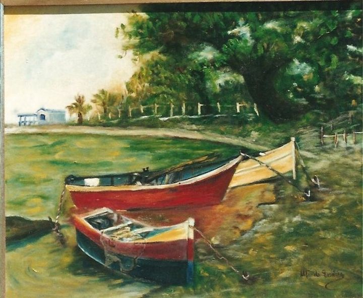 Pintura intitulada "Barcos" por Maria Do Rosário Pedroza, Obras de arte originais, Óleo