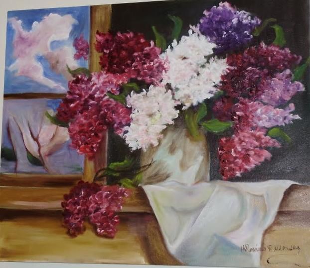 Pintura intitulada "Flores na Janela" por Maria Do Rosário Pedroza, Obras de arte originais, Óleo