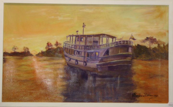 Pintura intitulada "Embarcação do Rio A…" por Maria Do Rosário Pedroza, Obras de arte originais, Óleo