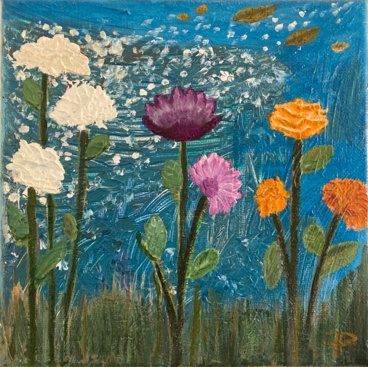 Pintura titulada "Flores y texturas" por María Dolores Parada Cordal, Obra de arte original, Acrílico Montado en Panel de ma…