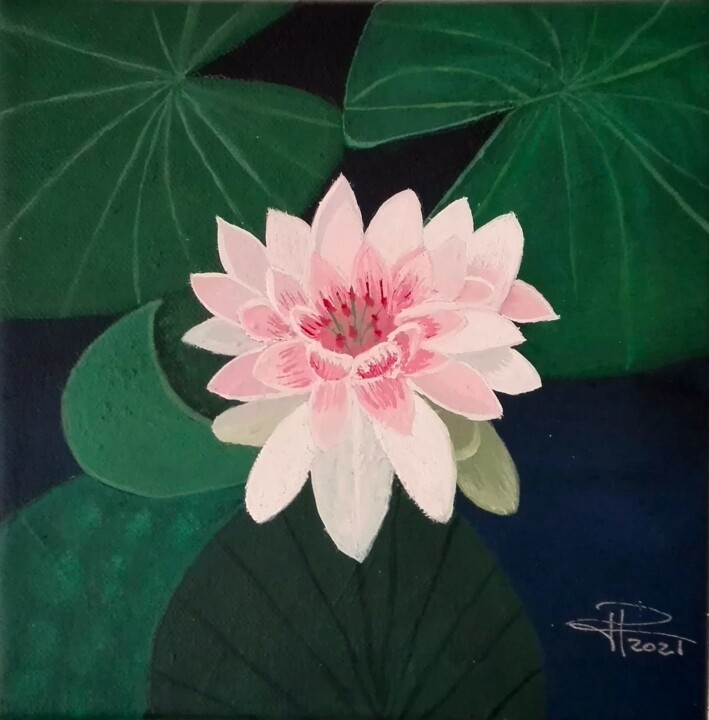 Painting titled "Lotus flower" by María Dolores Parada Cordal, Original Artwork, Acrylic Mounted on Wood Stretcher frame