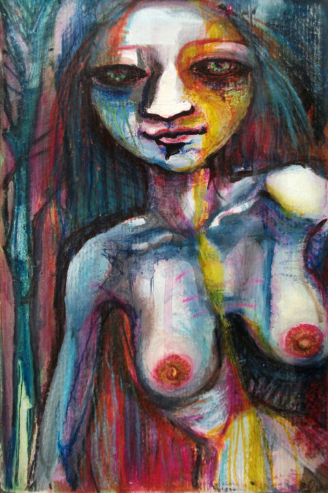 Картина под названием "Donna colorata" - Maria Elena Stellato, Подлинное произведение искусства, Акрил Установлен на Деревян…