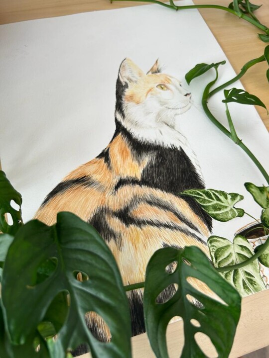 제목이 "Karma ir a cat"인 미술작품 María Emilia Villegas로, 원작, 수채화