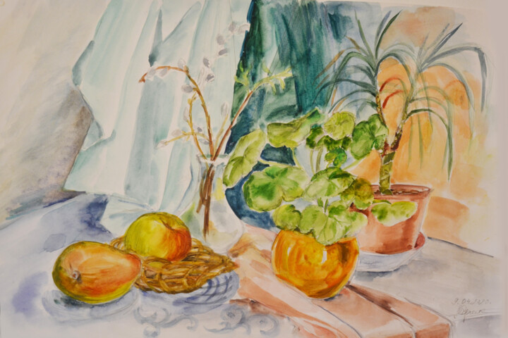 Рисунок под названием "Натюрморт тропическ…" - Мария Филиппова, Подлинное произведение искусства, Акварель