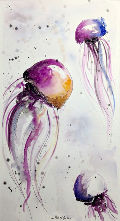 Painting titled "Jellyfish - Medusa#2" by Maria Grazia Sabella, Original Artwork, Watercolor