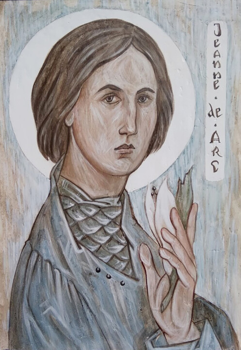 Peinture intitulée "Jeanne de Arc" par Maria Iablonskaia, Œuvre d'art originale, Tempera