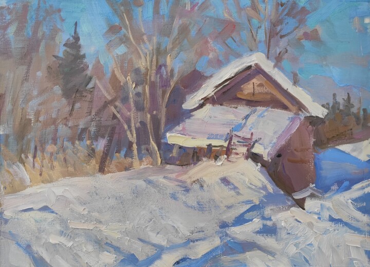 Pittura intitolato "Winter landscape" da Maria Iakovleva, Opera d'arte originale, Olio