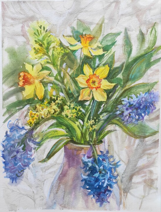 Painting titled "Spring bouquet" by Maria Iakovleva, Original Artwork, Watercolor