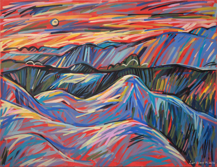 Painting titled "Peaks and valleys o…" by Maria Iurkova, Original Art, Acrylic Mounted on Stretcher frame