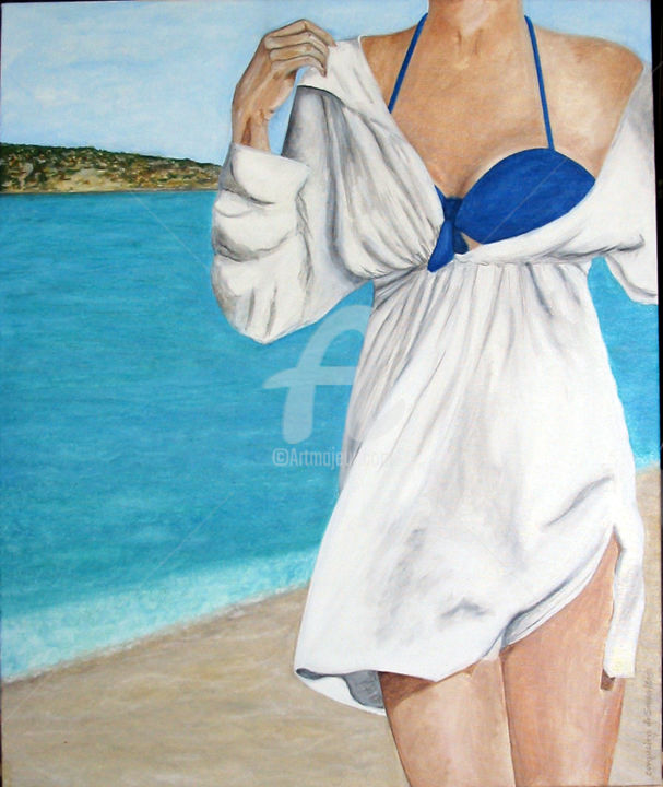 绘画 标题为“Posando na praia” 由Cerqueira De Sousa, 原创艺术品, 油
