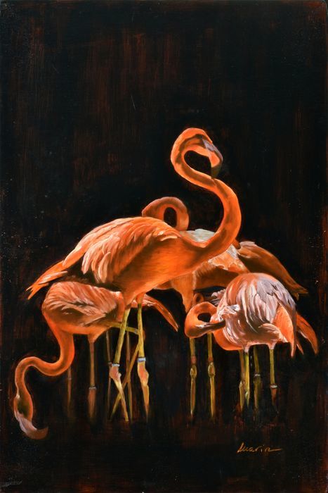 Painting titled "Flamencos" by Maria José Marín, Original Artwork, Oil