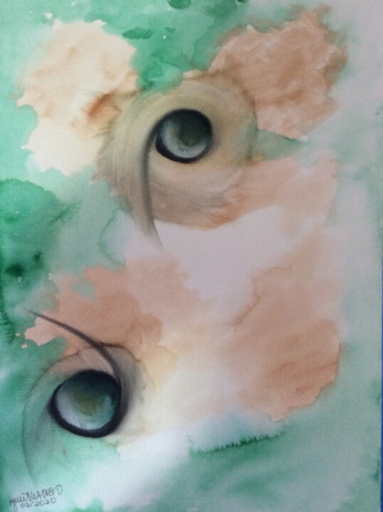 Pintura intitulada "Olhos de Gato" por Maria Julia Walter, Obras de arte originais, Aquarela