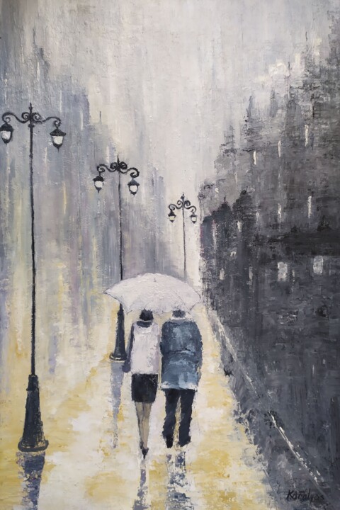 Painting titled "Bad weather today" by Maria Karalyos, Original Artwork, Oil