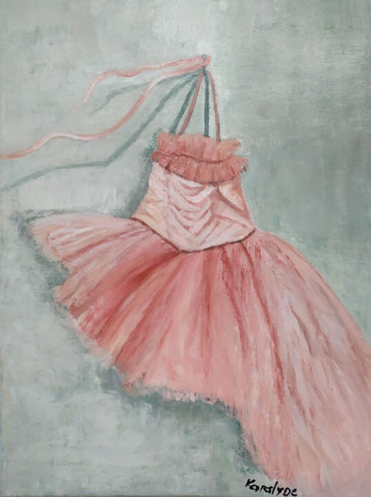 Painting titled "The stage dress" by Maria Karalyos, Original Artwork, Oil Mounted on Wood Stretcher frame
