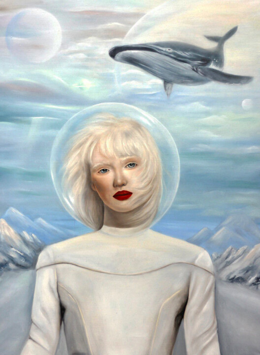 Картина под названием "Girl with a whale" - Maria Kuznetsova, Подлинное произведение искусства, Масло