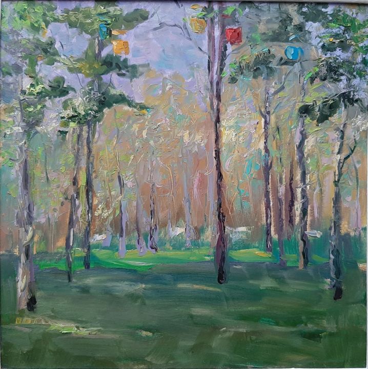 Картина под названием "Канатная дорога в п…" - Mariia Lemeshova, Подлинное произведение искусства, Масло Установлен на Дерев…