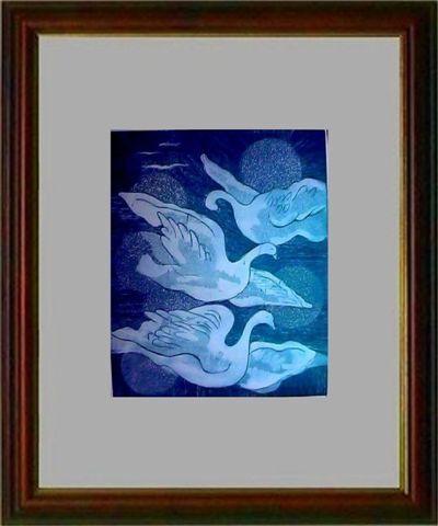 Estampas & grabados titulada "03_Pássaros em azul" por Maria Lucia Pacheco, Obra de arte original, Aguafuerte